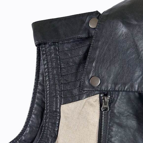 Bar lll Linen Leather Moto Vest Sz L Asymmetric Zip BxW Y2K Punk Bikercore Goth - Picture 3 of 6